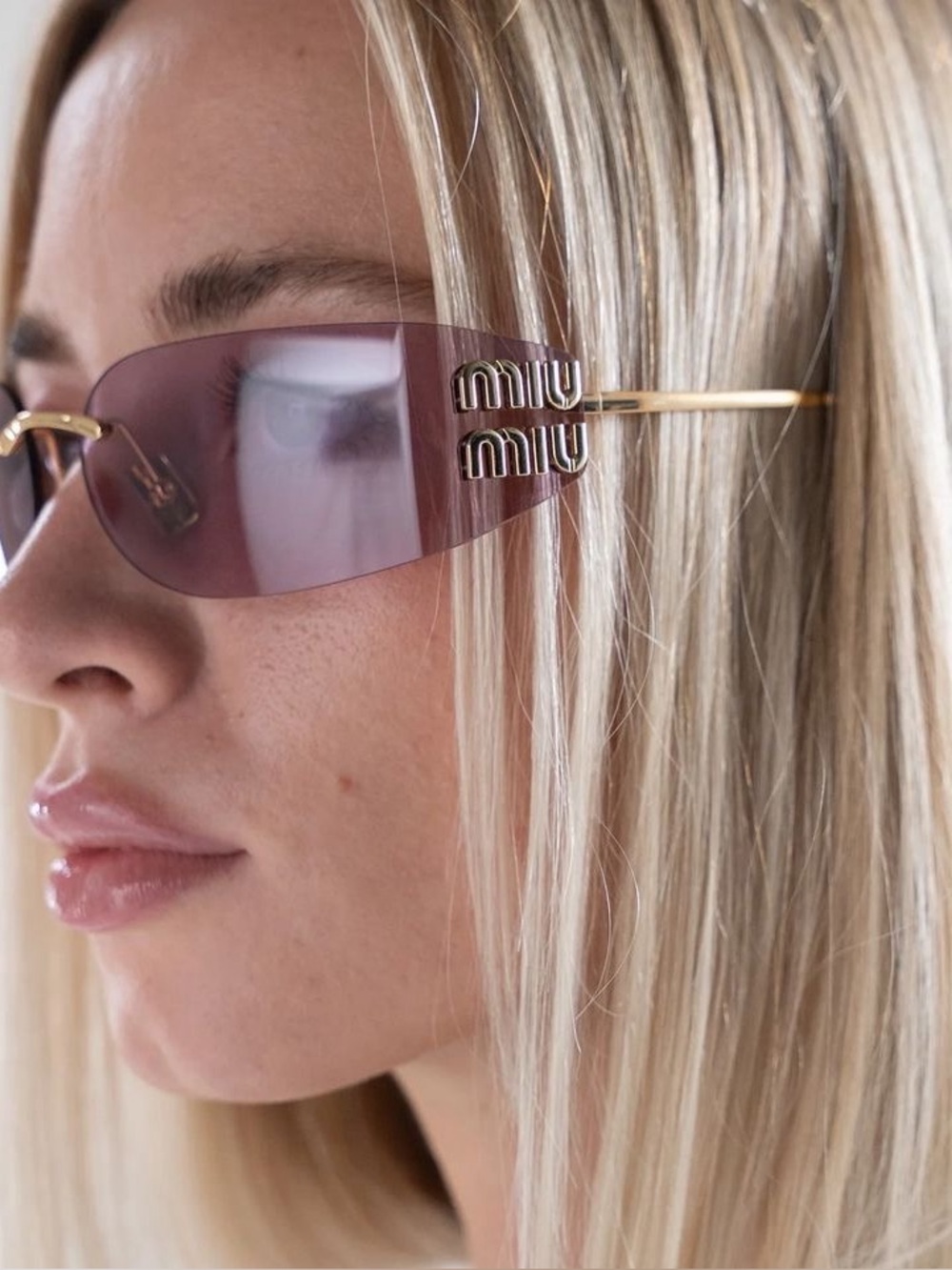 NEW Miu Miu Purple Gradient Rimless Sunglasses with Gold Accents - Picture 2 of 7